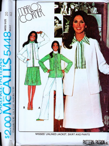 1970's McCall's Marlo's Corner Unlined Jacket, Skirt and Pants - Bust 31.5-40" - No. 5448