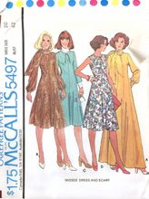 1970's McCall's Princess Line Dress with Keyhole Neckline and Scarf - Bust 36-46" - No. 5497
