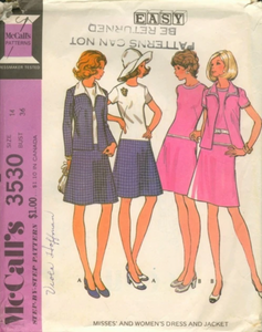 1970's McCall's Long Waisted Dress and Jacket with braid trim- Bust 44" - No. 3530