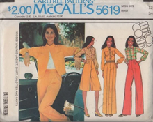 1970's McCall's Marlo's Corner Unlined Jacket, Button Up Blouse, Culottes and Pants - Bust 31.5-38" - No. 5619