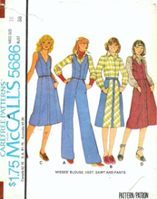1970's McCall's Button Up Blouse, Princess line Vest, Pants and Skirt - Bust 31.5-38" - No. 5686