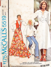 1970's McCall's Long Sleeve Blouse, Vest, Ruffled Maxi Skirt Pattern  - Bust 31.5-38" - No. 5519