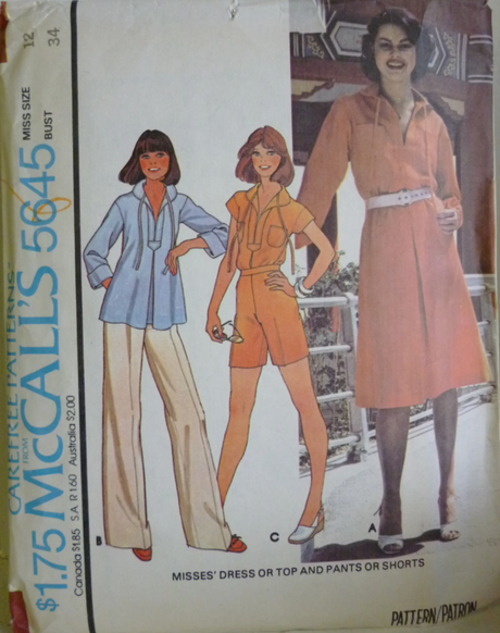 1970's McCall's Pullover Dress or Shirt and Pants or Shorts Pattern  - Bust 32.5-36" - No. 5645