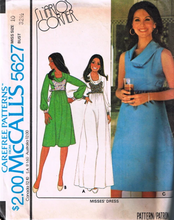 1970's McCall's Maxi or Midi Pullover Cowl Neck Dress or Tunic Pattern with or without Sleeves  - Bust 31.5-36" - No. 5627