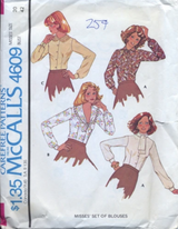 1970's McCall's Button Up Blouse Pattern with Large Collar - Bust 32.5" - No. 4609