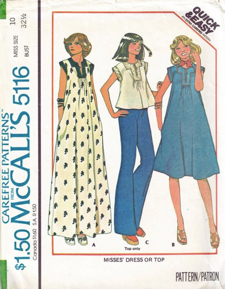 1970's McCall's Pullover Maxi or Midi Dress and Tunic Pattern  - Bust 32.5" - No. 5116