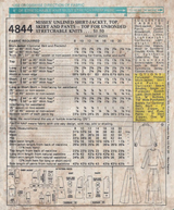 1970's McCall's Unlined Shirt-Jacket, Top, Skirt and Pants pattern  - Bust 34" - No. 4844
