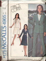 1970's McCall's Unlined Jacket, Skirt and Pants pattern  - Bust 46" - No. 4965