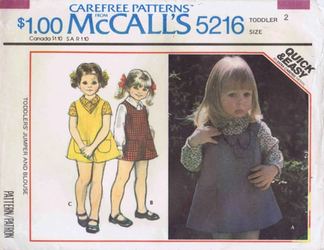 1970's McCall's Child's Jumper Dress and Blouse pattern  - Chest 22-23" - No. 5216