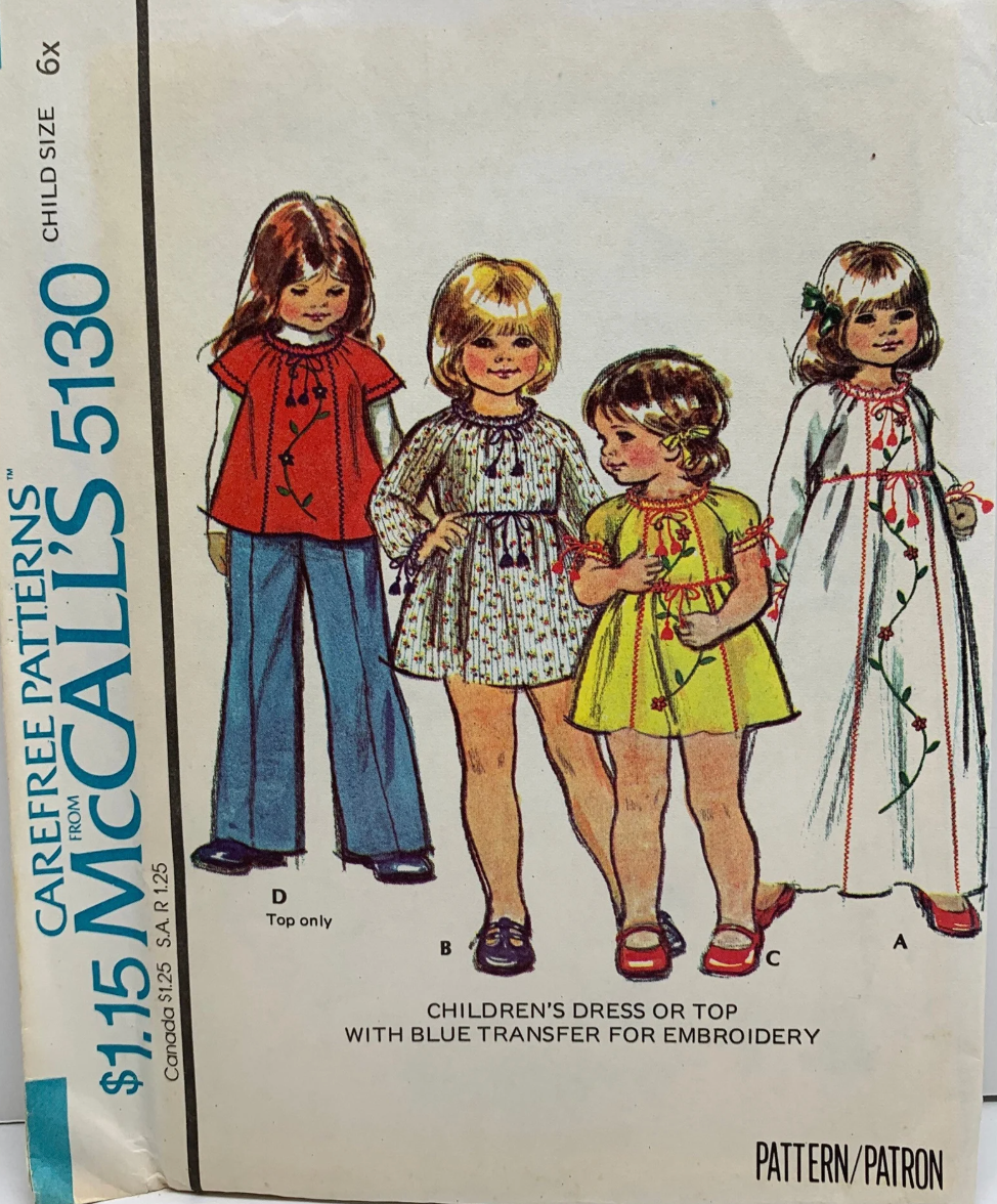 1970's McCall's Child's Pullover Dress and Pants pattern  - Chest 23-25" - No. 5130