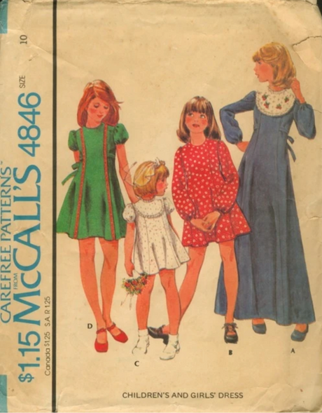 1970's McCall's Child's Yoked Dress in Two Lengths pattern  - Chest 23-30" - No. 4846