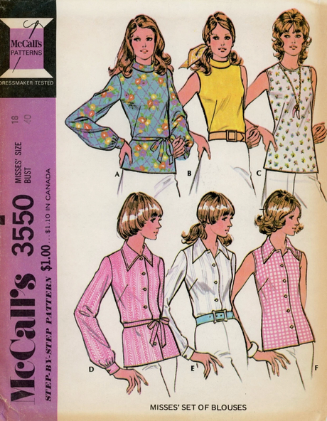 1970's McCall's Button Up Blouse Pattern with Rolled Collar - Bust 31.5-42" - no. 3550