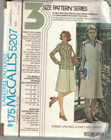 1970's McCall's Princess Line Shirtwaist Dress and Unlined Jacket pattern - Bust 34-38" - No. 5207