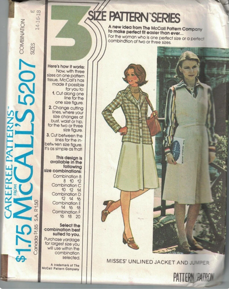 1970's McCall's Princess Line Shirtwaist Dress and Unlined Jacket pattern - Bust 34-38" - No. 5207