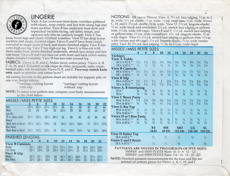 1990's Sewing Step-By-Step Lingerie Pattern - Bust 29.5-44" - No. 012-052-116