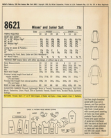 1960's McCall's Princess Line Suit Dress pattern - Bust 36" - No. 8621