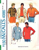 1970's McCall's Men's Shirt pattern in Two Styles  - Chest 44" - No. 4986