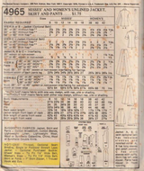 1970's McCall's Unlined Jacket, Skirt and Pants pattern  - Bust 46" - No. 4965