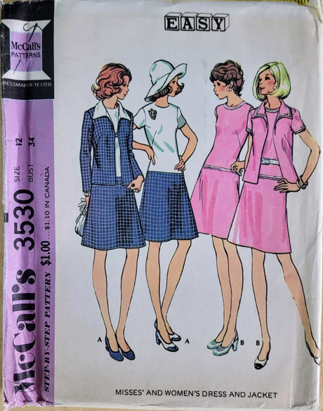 1970's McCall's Unlined Jacket, Shirt and Skirt pattern  - Bust 46" - No. 3530