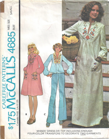 1970's McCall's Pullover Dress or Top pattern  - Bust 36-38" - No. 4685