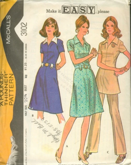 1970's McCall's Dress or Tunic and Pants Pattern  - Bust 41" - No. 3102
