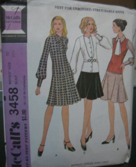 1970's McCall's Blouse, Skirt and Pullover Vest Pattern - Bust 34" - No. 3458