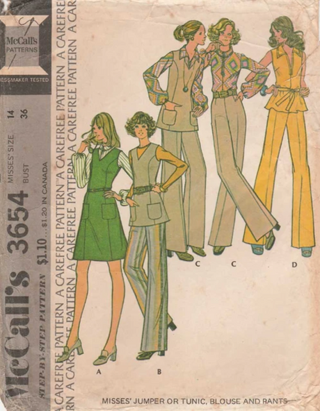 1970's McCall's Princess Line Dress or Tunic, Blouse and Vest Pattern - Bust 34" - No. 3654