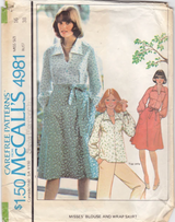 1970's McCall's Pullover Blouse Pattern and Wrap Skirt Pattern - Bust 32.5-38" - no. 4981