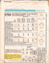 1970's McCall's Men's Shirt Wardrobe Pattern - Chest 46-48" - No. 4704
