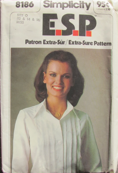 1970's Simplicity E.S.P. Button Up Blouse Pattern - Bust 31.5-42" - No. 8186