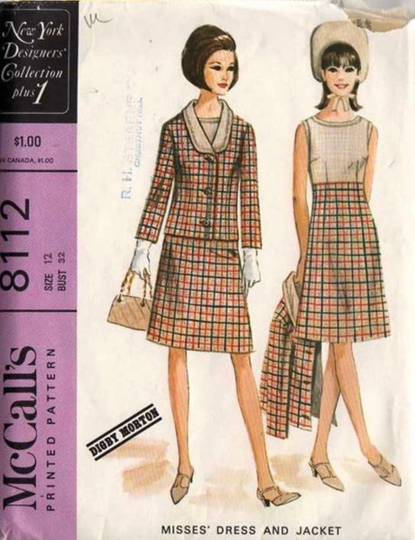 1960's McCall's Designer A-Line Dress and Jacket pattern -Digby Morton - Bust 36" - No. 8112