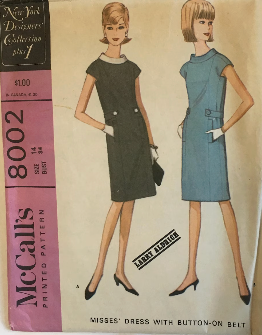 1960's McCall's Designer Princess Line Shift Dress pattern - Larry Aldrich - Bust 36" - No. 8002