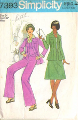 1970's Simplicity Unlined Jacket, Vest, A-line Skirt and Pants pattern - Bust 38" - No. 7393