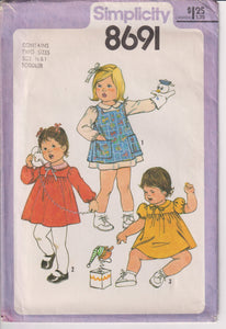 1970's Simplicity Toddlers' Dress and Pinafore - Breast 19" - No. 8691
