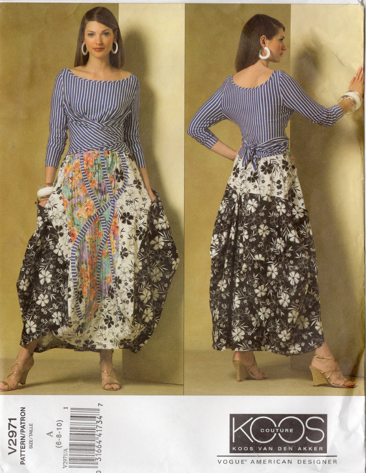 2000's Vogue American Designer Koos Van Den Akker Pullover Top with Extended Ties and Structured Maxi Skirt Pattern - Bust 30.5-32.5" - No. V2971