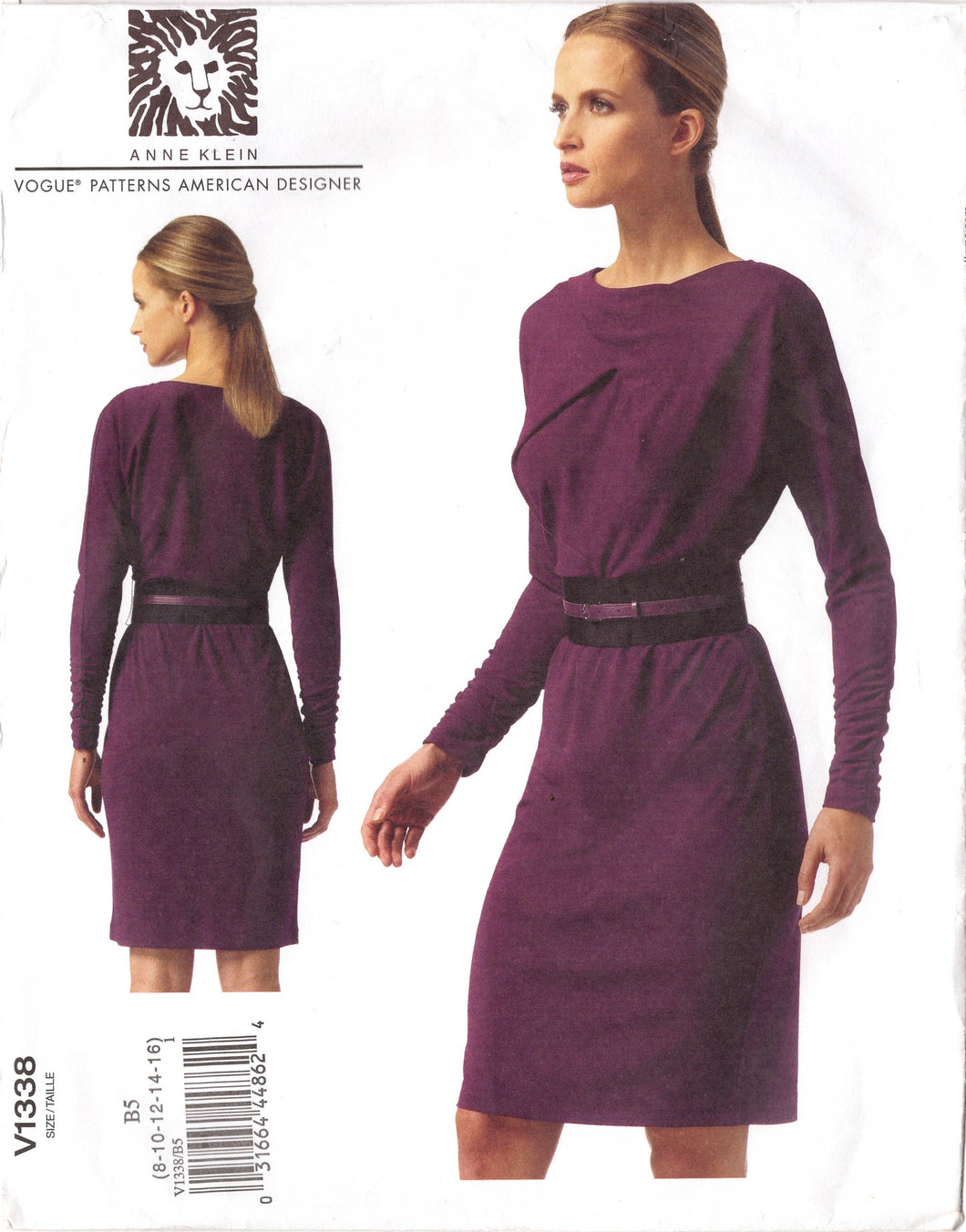 2010's Vogue American Designer Anne Klein Long Sleeve Dress Pattern - Bust 31.5-38