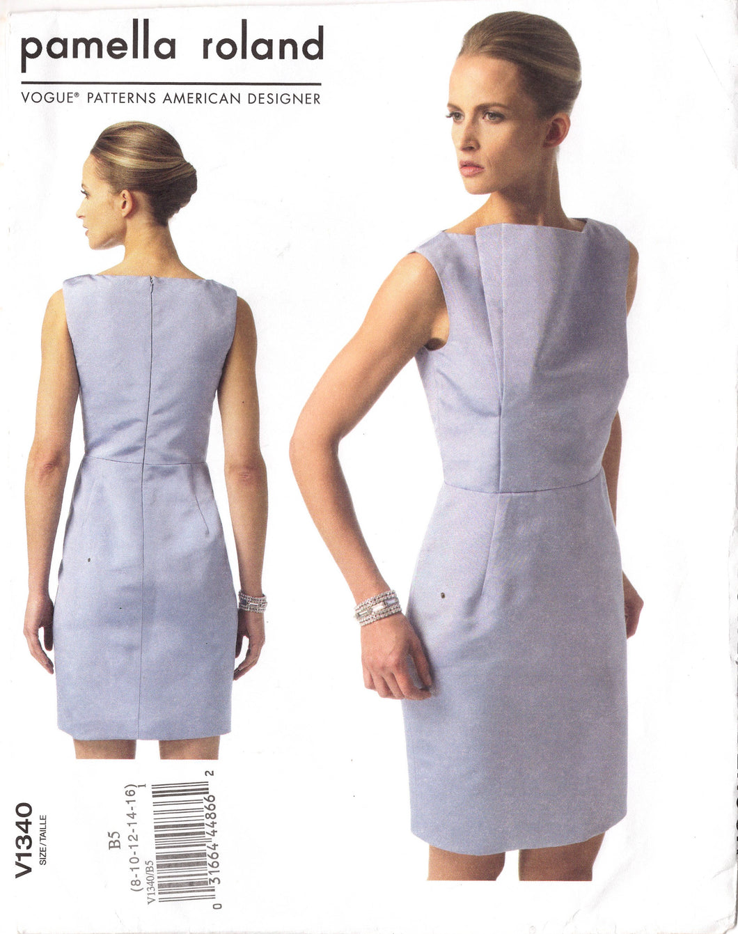 2010's Vogue American Designer Pamella Roland Short Sleeve Fitted Dress Pattern - Bust 31.5-38