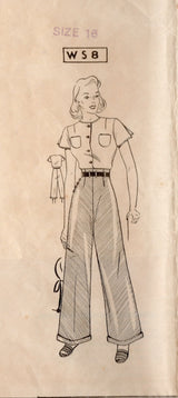 1940's Mail Order Button Up Blouse  and Wide Leg Pants Pattern - Bust 34" - No. WS8