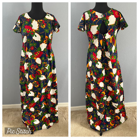 1970’s Hawaiian Butterfly Novelty Print Dress, Cotton Barkcloth - S/M