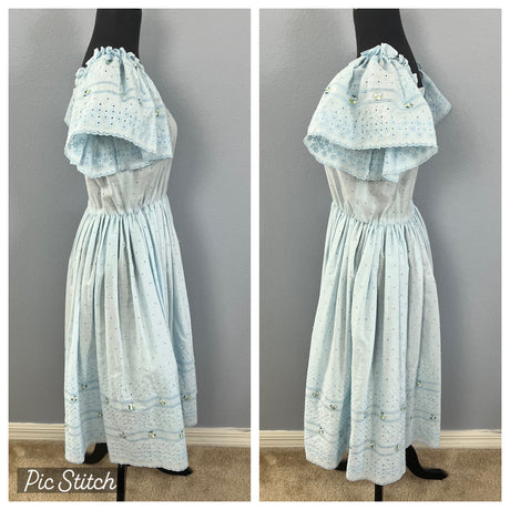 1970/80’s Blue Eyelet Dress with Flutter Sleeves - S/M