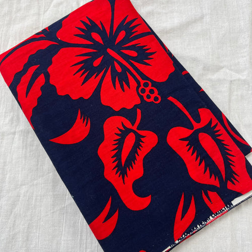 1980’s Alexander Henry Hawaiian Print Red Floral on Blue Fabric - Cotton