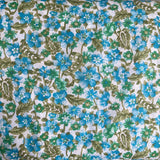 1970’s Blue Floral with Green Leaves - Cotton