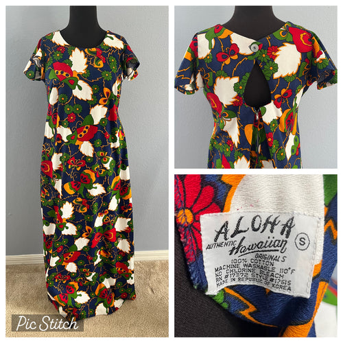 1970’s Hawaiian Butterfly Novelty Print Dress, Cotton Barkcloth - S/M