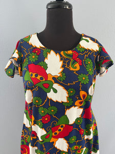 1970’s Hawaiian Butterfly Novelty Print Dress, Cotton Barkcloth - S/M