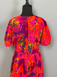 1970’s Hawaiian Pink and Purple Floral Barkcloth Maxi Dress - L/XL
