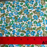 1970’s Blue Floral with Green Leaves - Cotton