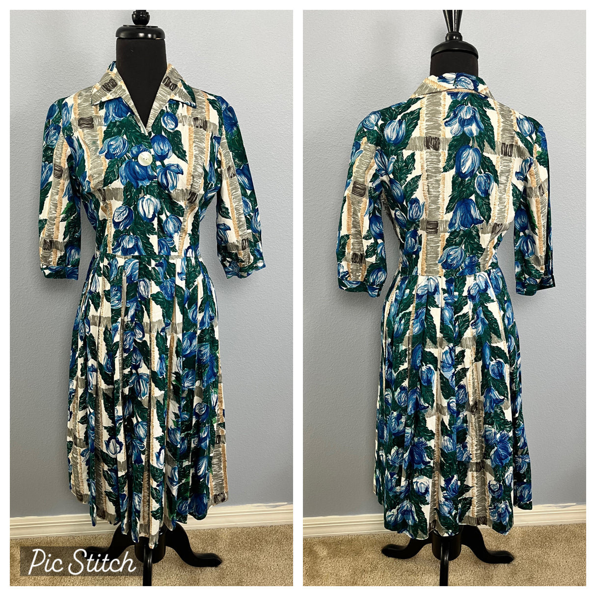 1950’s Fit and Flare Shirtwaist Dress with pleated skirt