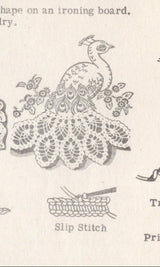 1940's Laura Wheeler Embroidery Transfers for Peacock with Crochet tail - One Size - No. 766