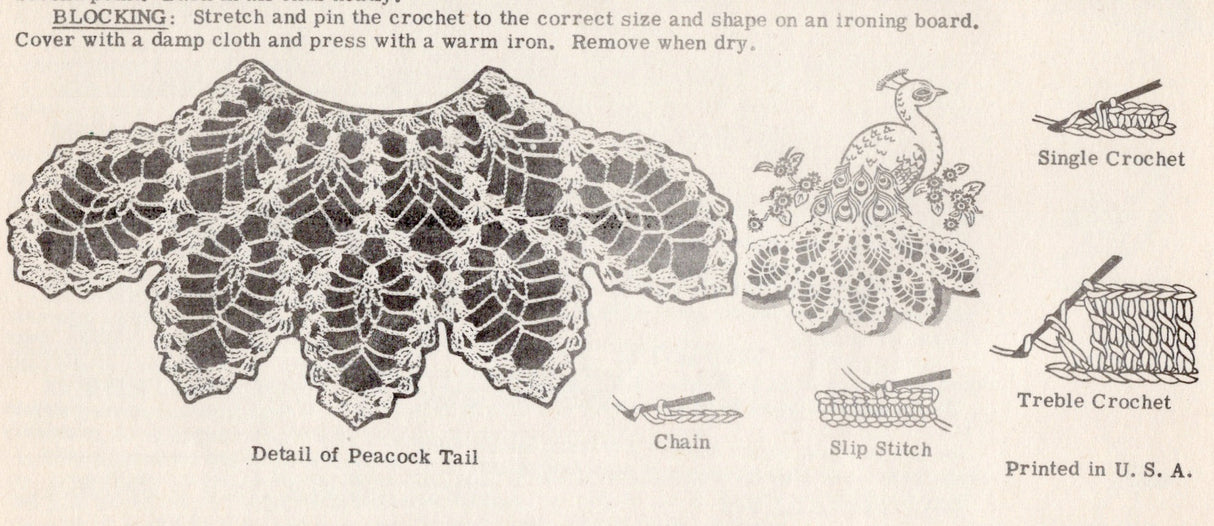 1940's Laura Wheeler Embroidery Transfers for Peacock with Crochet tail - One Size - No. 766