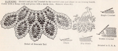 1940's Laura Wheeler Embroidery Transfers for Peacock with Crochet tail - One Size - No. 766